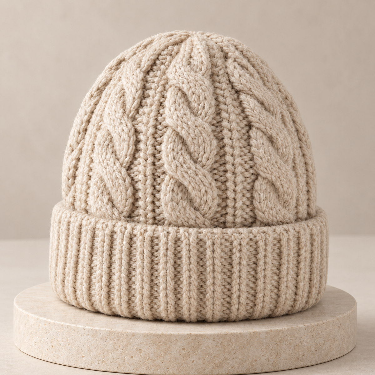 Sineiva Cream Cable Knit Beanie