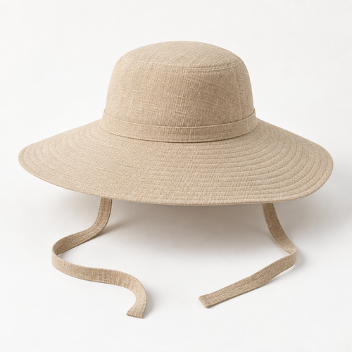 Sineiva Beige Wide Brim Tie Strap Sun Hat