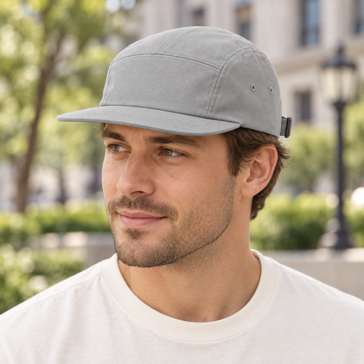 Sineiva Light Gray Five-Panel Flat Brim Cap