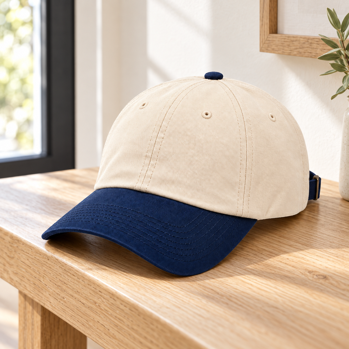 Sineiva Ivory White & Navy Blue Two-Tone Baseball Cap