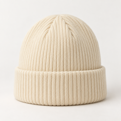 Sineiva Cream White Ribbed Knit Beanie Hat
