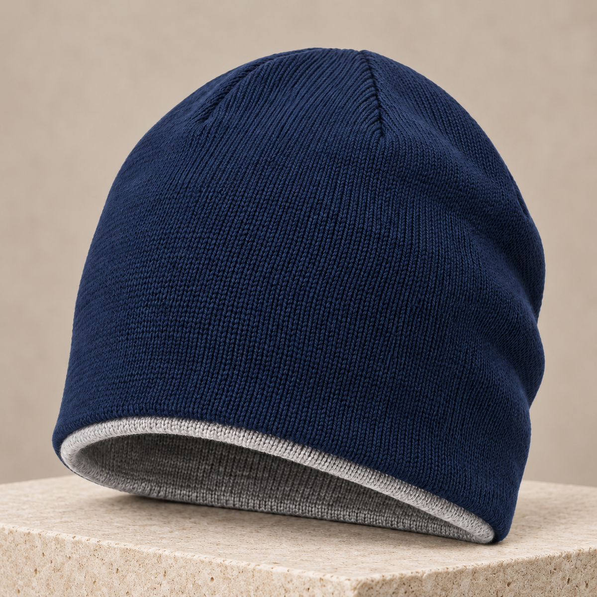 Sineiva Navy Double-Layer Knit Beanie