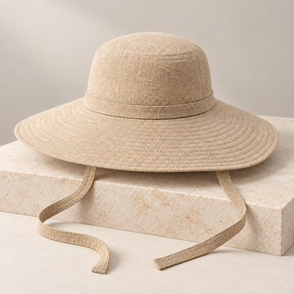 Sineiva Beige Wide Brim Tie Strap Sun Hat