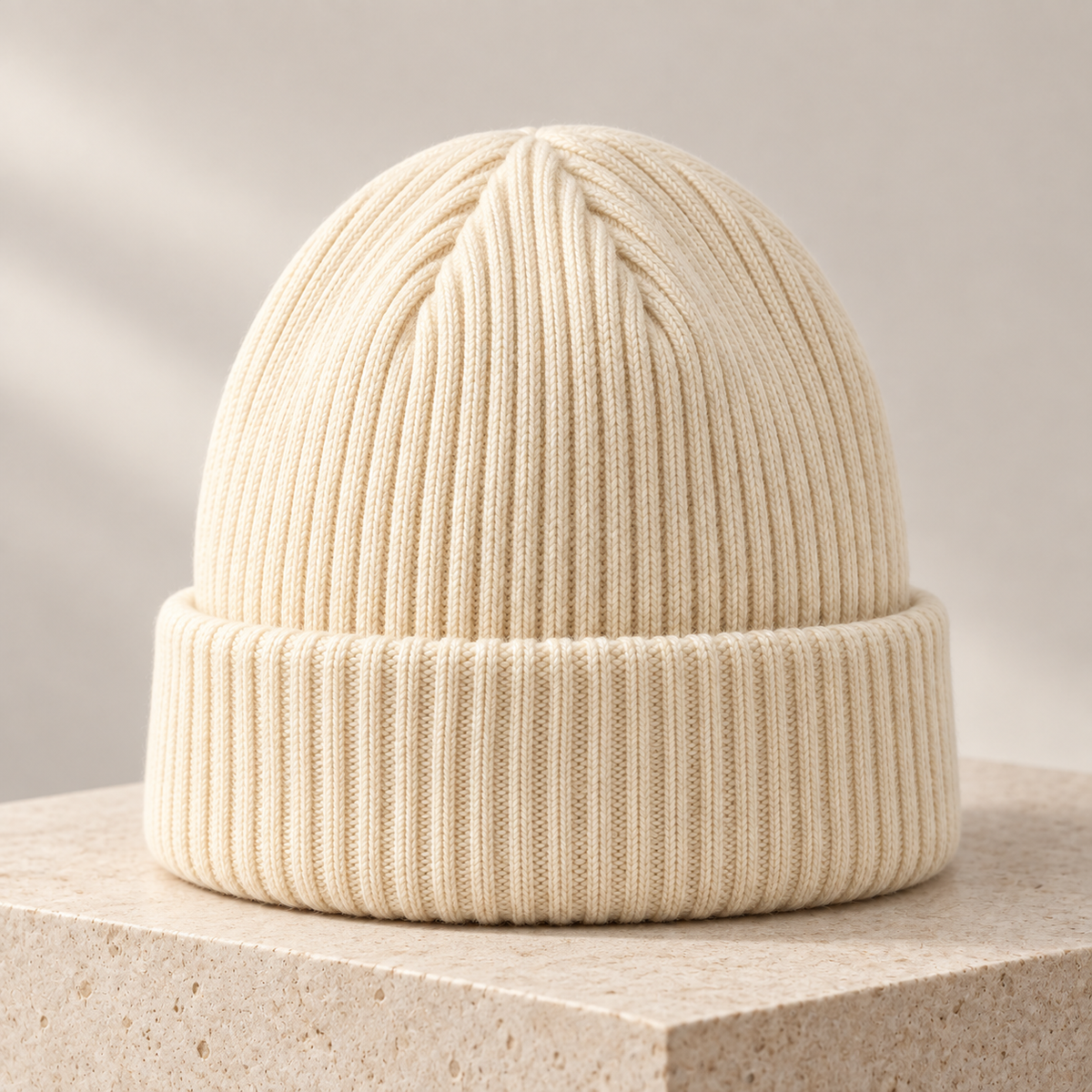 Sineiva Cream White Ribbed Knit Beanie Hat
