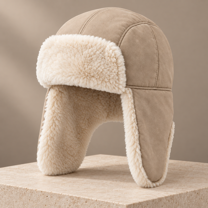 Sineiva Beige Faux Suede Winter Trapper Hat