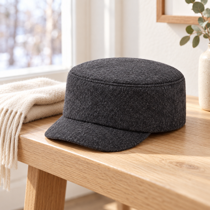 Sineiva Charcoal Gray Wool Blend Short Brim Cap