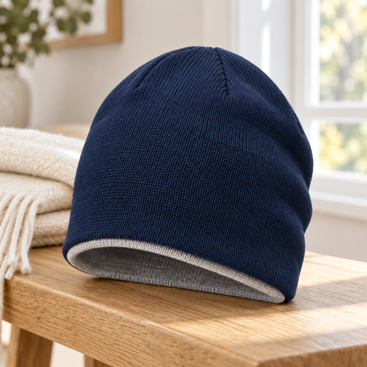 Sineiva Navy Double-Layer Knit Beanie