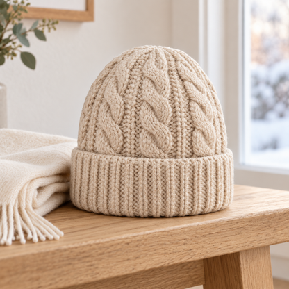 Sineiva Cream Cable Knit Beanie