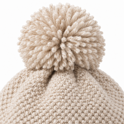 Sineiva Cream Knit Pom-Pom Beanie
