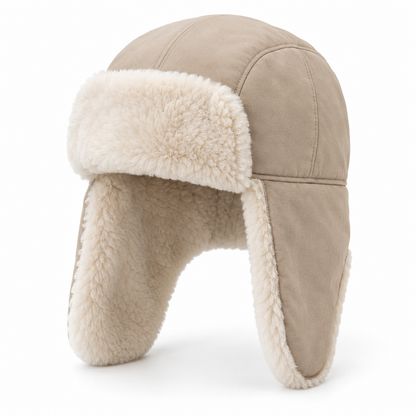 Sineiva Beige Faux Suede Winter Trapper Hat