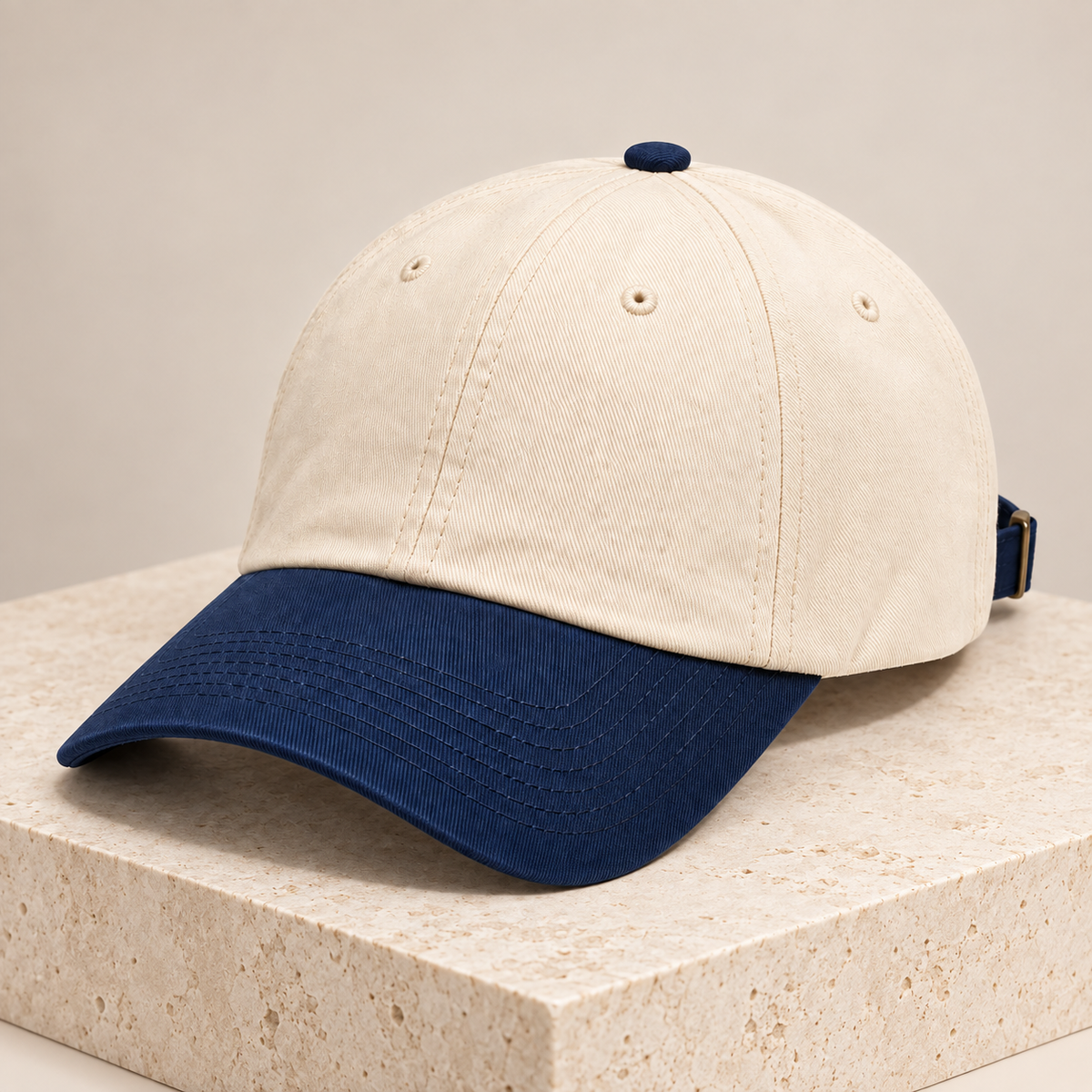 Sineiva Ivory White & Navy Blue Two-Tone Baseball Cap