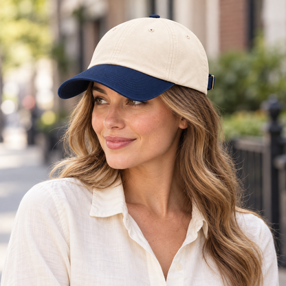 Sineiva Ivory White & Navy Blue Two-Tone Baseball Cap