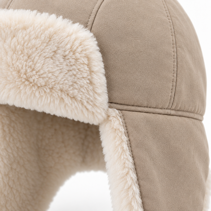 Sineiva Beige Faux Suede Winter Trapper Hat