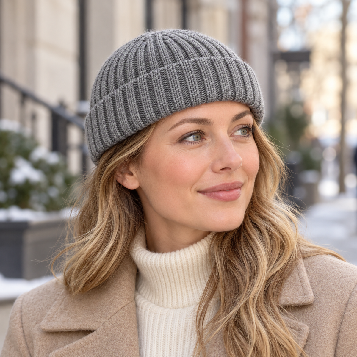 Sineiva Gray Ribbed Knit Beanie Hat