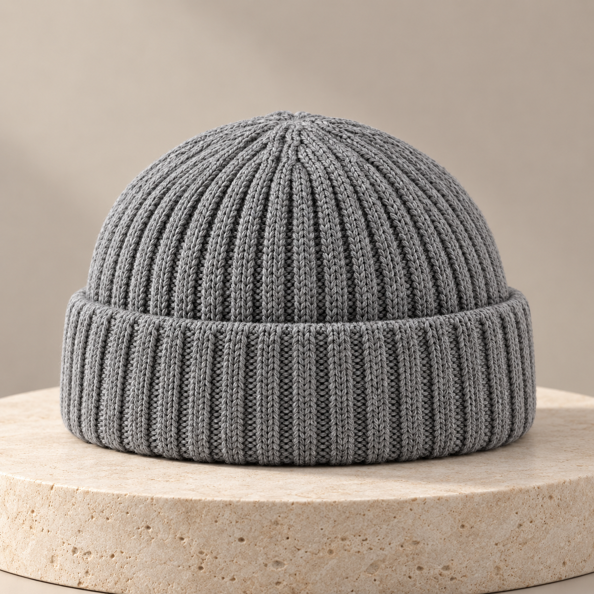 Sineiva Gray Ribbed Knit Beanie Hat