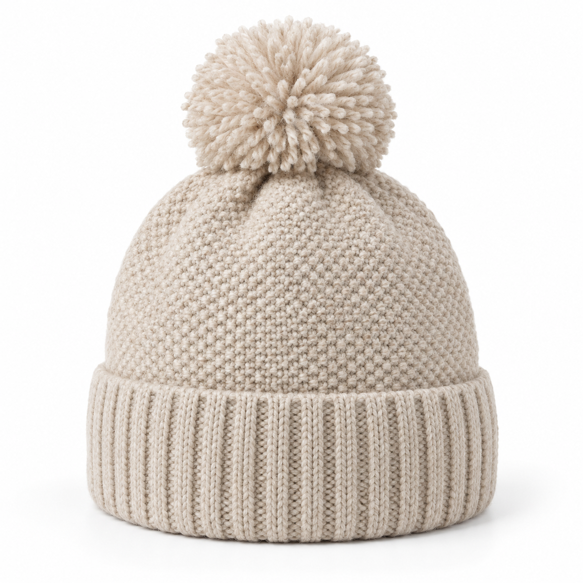 Sineiva Cream Knit Pom-Pom Beanie