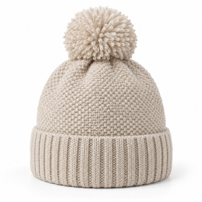 Sineiva Cream Knit Pom-Pom Beanie